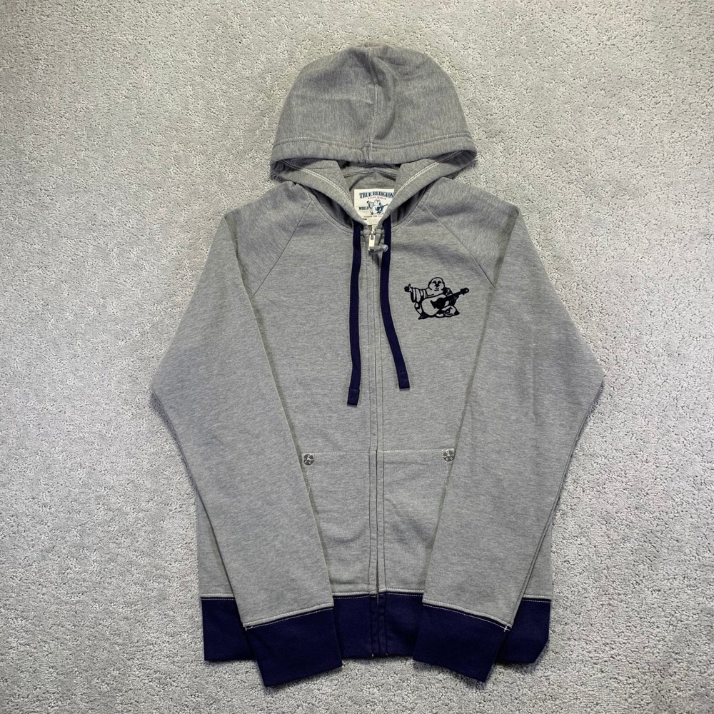 True Religion Hoodie Size Small Gray Navy Zip Up Sweatshirt‎  Buddha Brand NWT